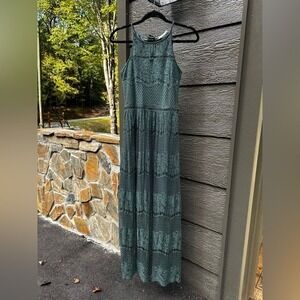 Altar'd State Teal Lace Maxi Dress Halter Neck Tie‎ Back Small